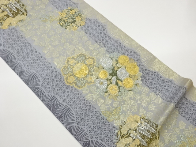 JAPANESE KIMONO / FUKURO OBI / OKIHAKU / WOVEN FLOWER CREST & PAULOWNIA 